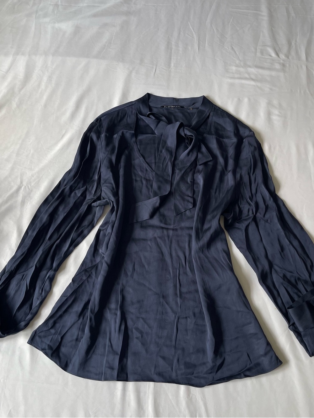 Women's Navy Tie-Neck Blouse